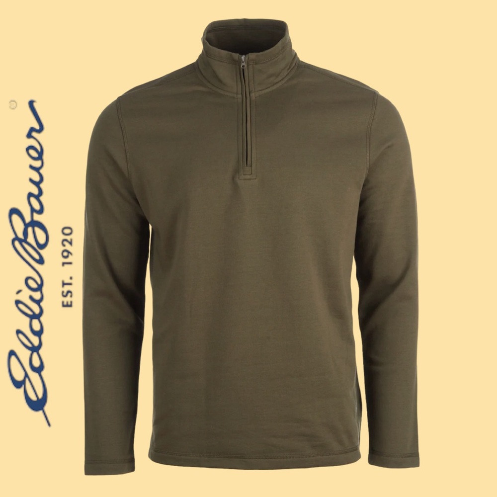 NWT $65 Eddie Bauer Men's 1/4 Zip Pullover Olive